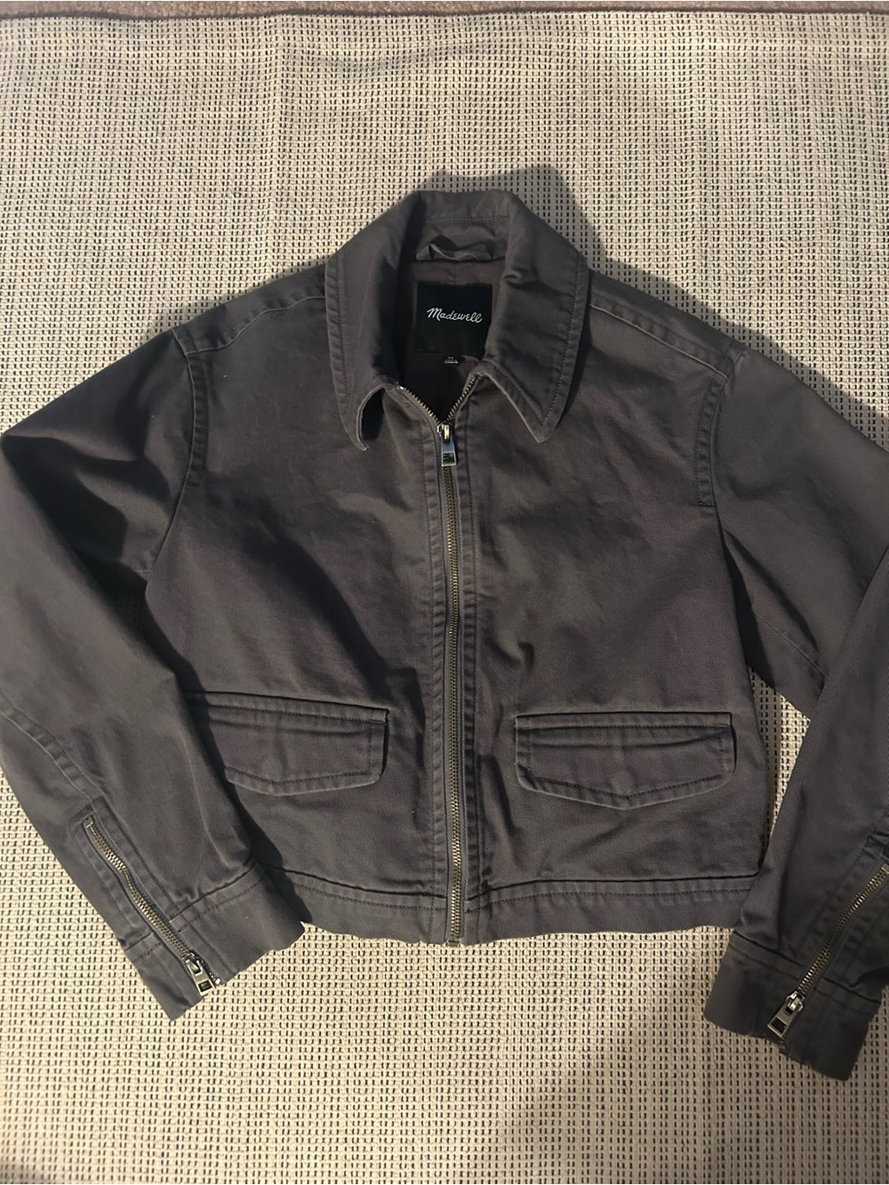 Madewell Women’s Dark Gray Zip-Front Cotton Bomber Jacket